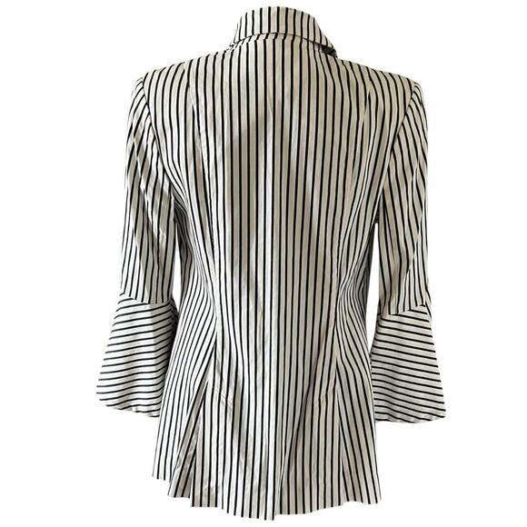 Cabi Women’s Striped Bell Sleeve Spring Summer Blazer White Navy Blue Size 8 - Picture 2 of 10